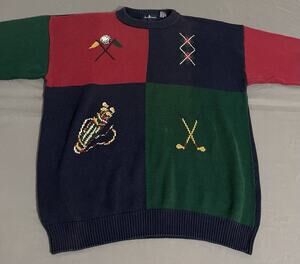 Vintage Payne Stewart Golf Sweater Mens 2XLT Color Block Cotton Knit